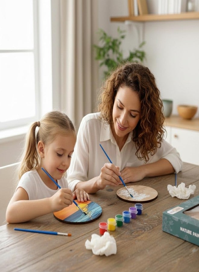 HOBBY INDIA مجموعة أدوات الرسم الخشبية للأطفال والكبار | ديكور حائط فني وحرفي | قاعدة أكواب دائرية على شكل شجرة | ديكور معلق للمنزل والمكتب | هدية عيد ميلاد للبنات والأولاد (غروب الشمس على المحيط) - Image 3